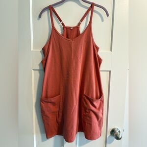 Rust Orange Sleeveless Romper with Pockets